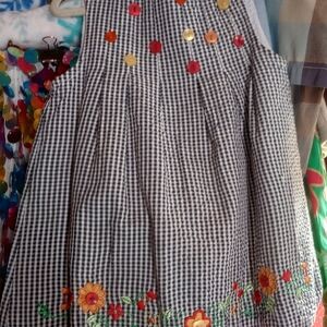 Girls' Black & White Gingham Floral Trim Dress